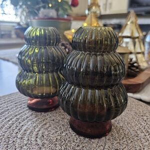 Elegant Green Glass Small Tree Bud Vases